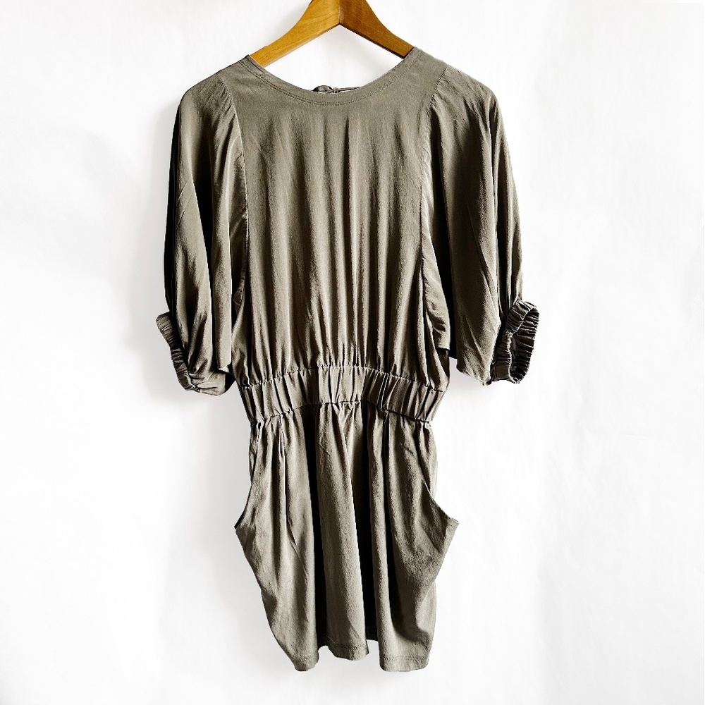 EVER | Gray Silk Women's Dress | Back Tie, Pockets & Elastic Waist | Size M